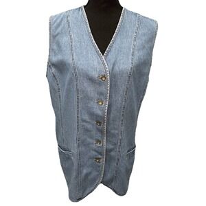 Jones Jeans Denim Vest Women's Size 16W Front Pockets Button Up Back Tie